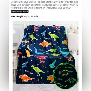 Colorful Dinosaur Blanket - GLOW IN THE DARK